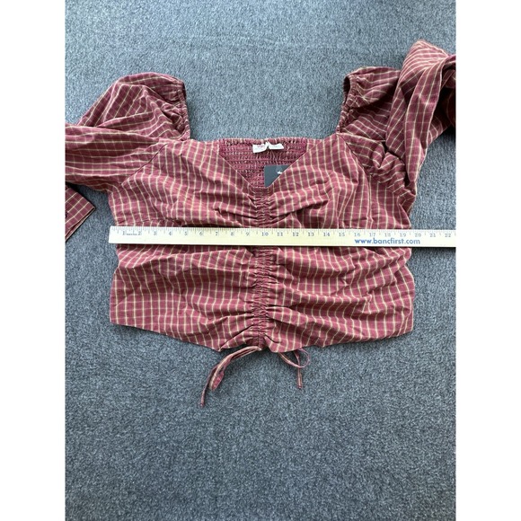 Levis Shirt Womens 1X Dark Red Plaid Shirred Cropped‎ Front Tie Smocked Top New - Picture 5 of 16